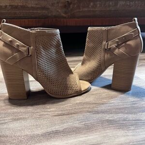 Stylish Tan Peep-Toe Ankle Boots